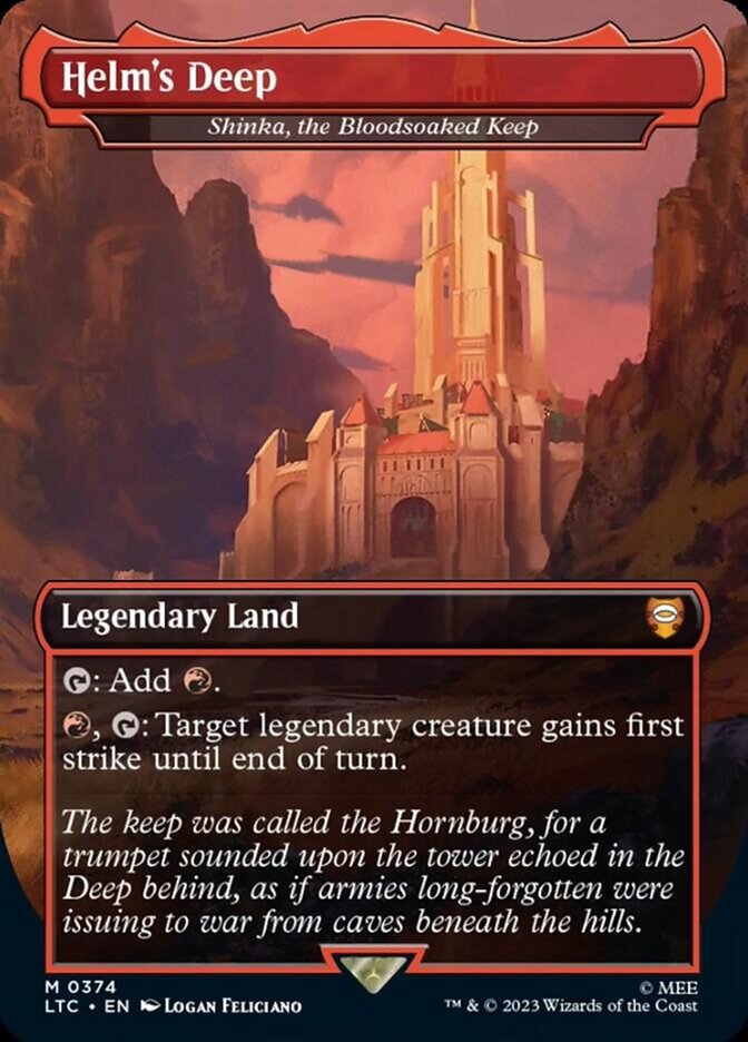 Helm's Deep - Shinka, the Bloodsoaked Keep (Borderless) [The Lord of the Rings: Tales of Middle-Earth Commander] | Jomio and Rueliete's Cards and Comics