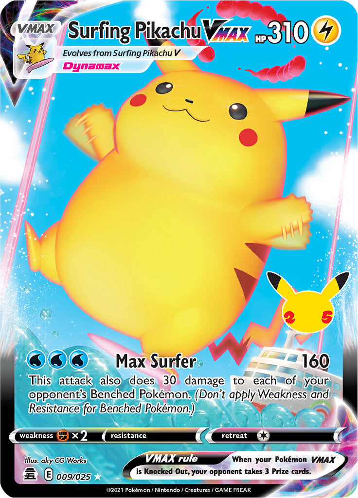 Surfing Pikachu VMAX (009/025) [Celebrations: 25th Anniversary] | Jomio and Rueliete's Cards and Comics