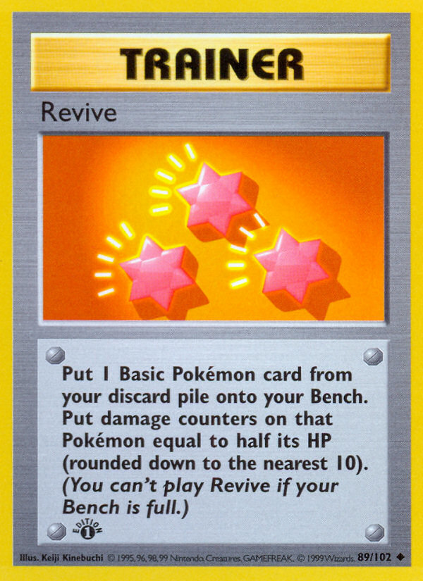 Revive (89/102) (Shadowless) [Base Set 1st Edition] | Jomio and Rueliete's Cards and Comics