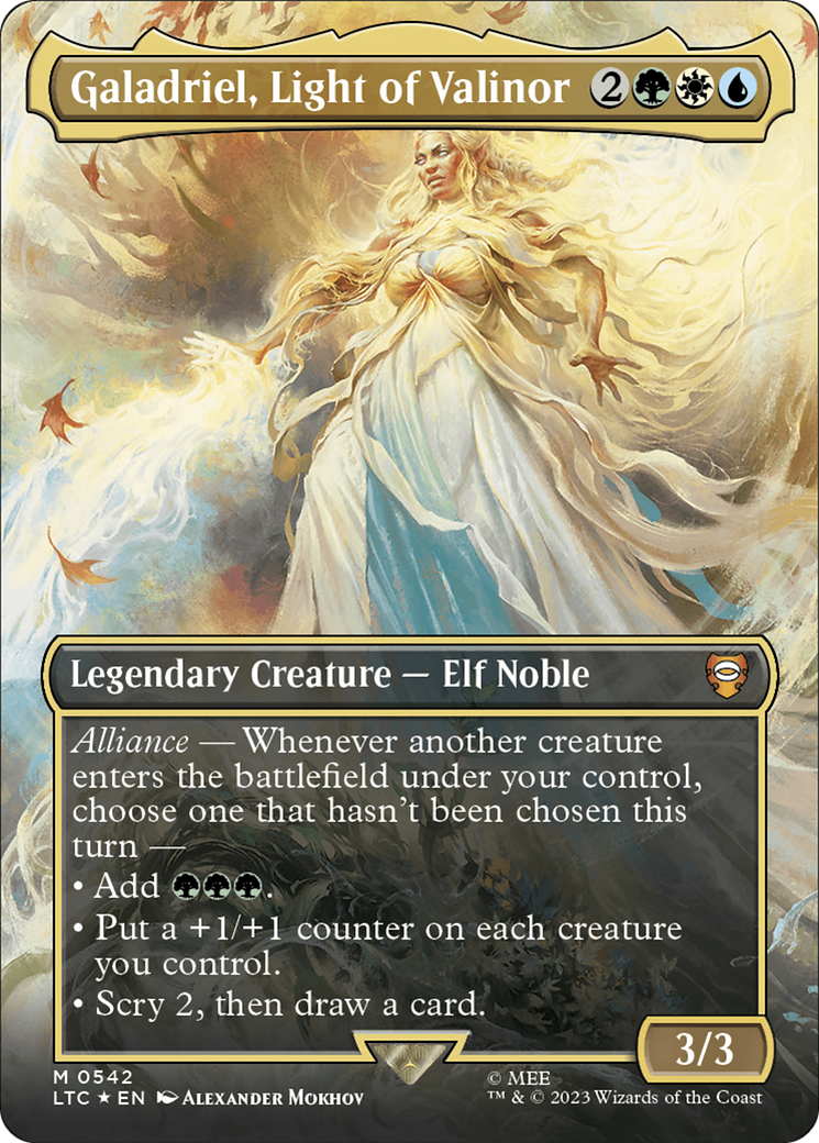 Galadriel, Light of Valinor (Borderless) (Surge Foil) [The Lord of the Rings: Tales of Middle-Earth Commander] | Jomio and Rueliete's Cards and Comics