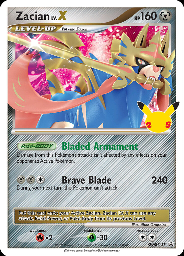 Zacian LV.X (SWSH135) (Celebrations) [Sword & Shield: Black Star Promos] | Jomio and Rueliete's Cards and Comics