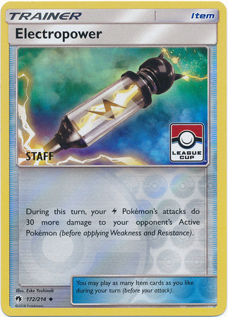 Electropower (172/214) (League Promo Staff) [Sun & Moon: Lost Thunder] | Jomio and Rueliete's Cards and Comics