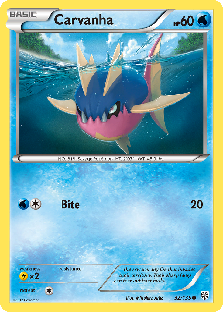 Carvanha (32/135) [Black & White: Plasma Storm] | Jomio and Rueliete's Cards and Comics