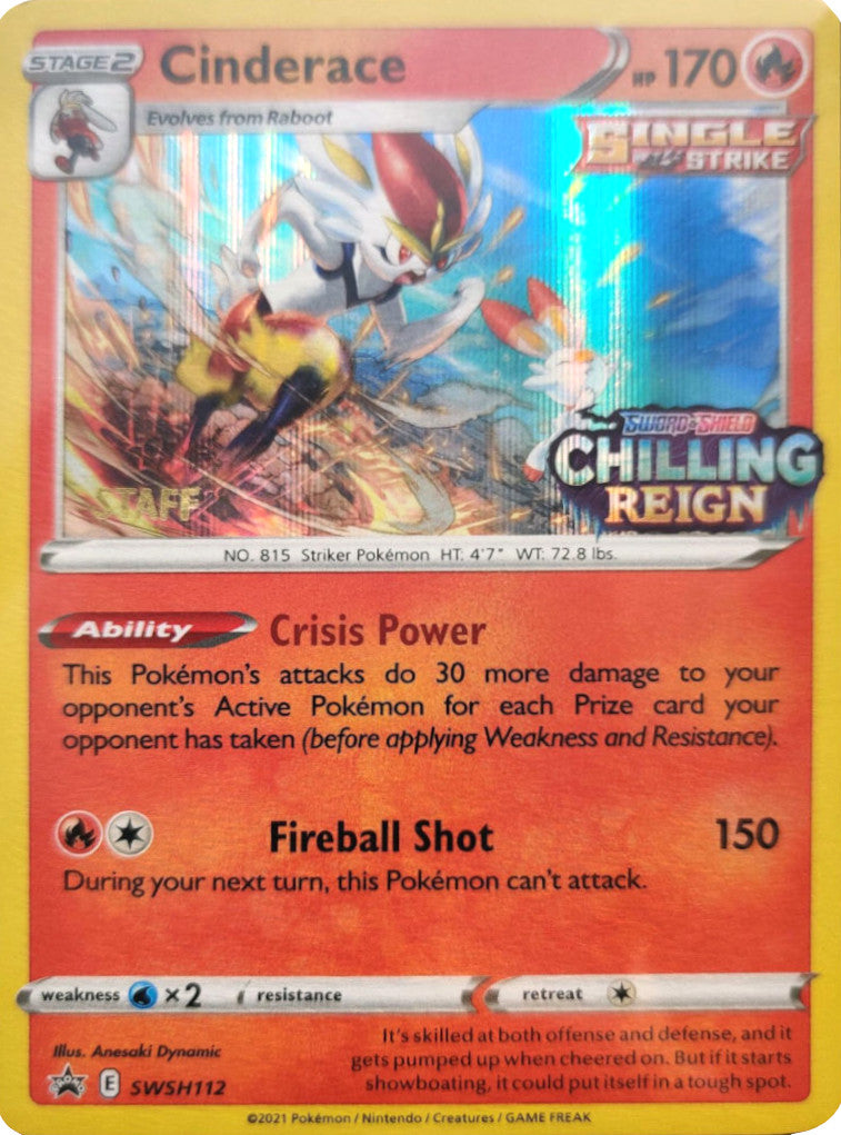 Cinderace (SWSH112) (Staff Prerelease Promo) [Sword & Shield: Black Star Promos] | Jomio and Rueliete's Cards and Comics