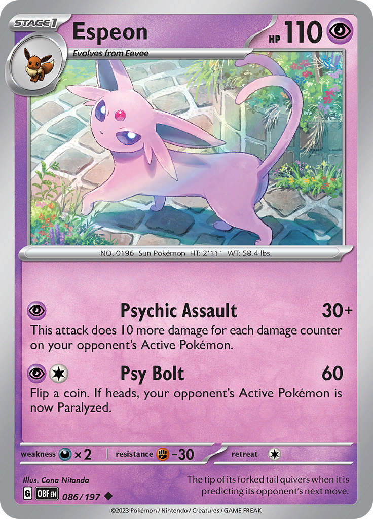 Espeon (086/197) [Scarlet & Violet: Obsidian Flames] | Jomio and Rueliete's Cards and Comics