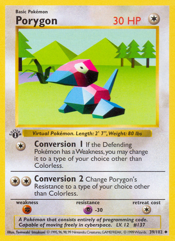Porygon (39/102) (Shadowless) [Base Set 1st Edition] | Jomio and Rueliete's Cards and Comics