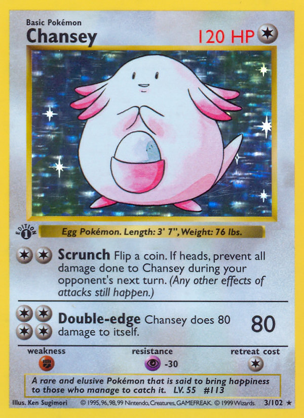 Chansey (3/102) (Shadowless) [Base Set 1st Edition] | Jomio and Rueliete's Cards and Comics
