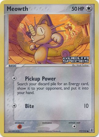 Meowth (77/113) (Stamped) [EX: Delta Species] | Jomio and Rueliete's Cards and Comics