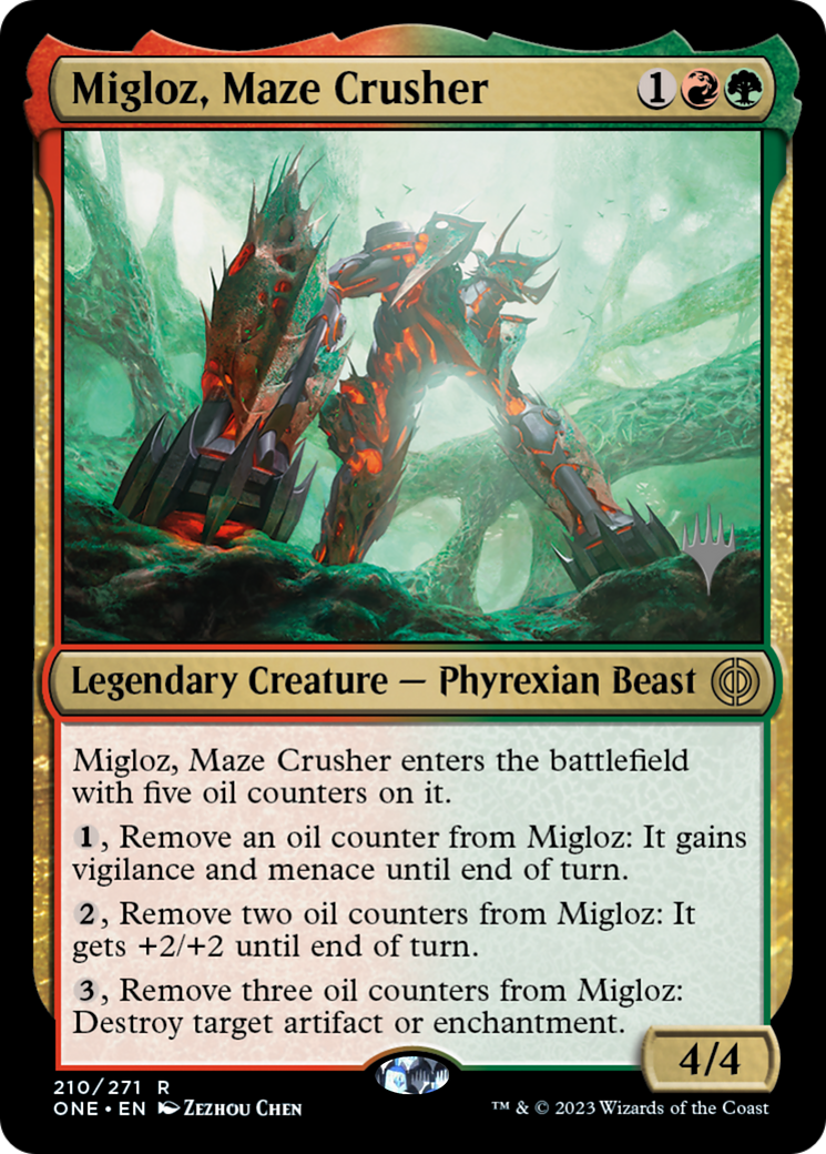 Migloz, Maze Crusher (Promo Pack) [Phyrexia: All Will Be One Promos] | Jomio and Rueliete's Cards and Comics