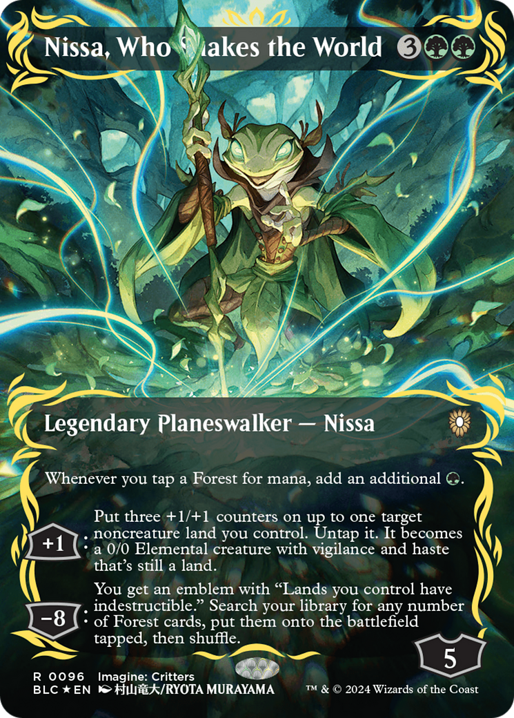 Nissa, Who Shakes the World (Borderless) (Raised Foil) [Bloomburrow Commander] | Jomio and Rueliete's Cards and Comics
