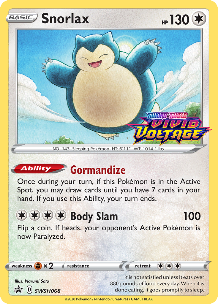Snorlax (SWSH068) (Prerelease Promo) [Sword & Shield: Black Star Promos] | Jomio and Rueliete's Cards and Comics