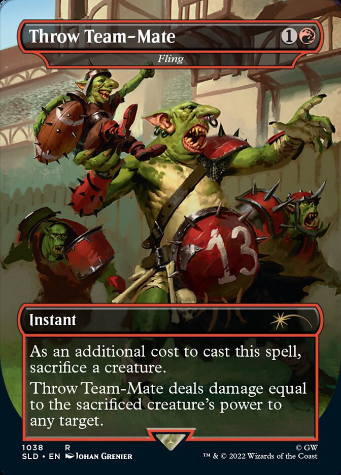 Throw Team-Mate - Fling (Borderless) [Secret Lair Drop Series] | Jomio and Rueliete's Cards and Comics
