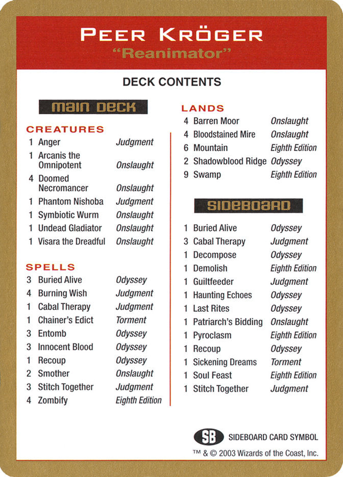 Peer Kroger Decklist [World Championship Decks 2003] | Jomio and Rueliete's Cards and Comics