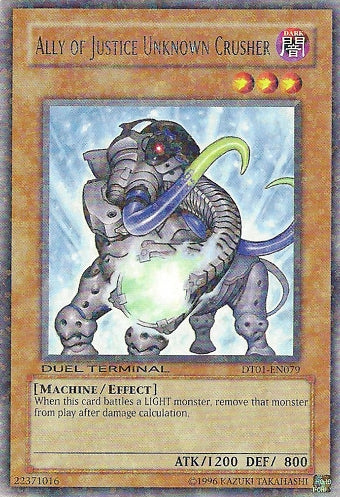 Ally of Justice Unknown Crusher [DT01-EN079] Rare | Jomio and Rueliete's Cards and Comics