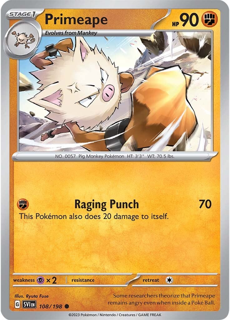 Primeape (108/198) [Scarlet & Violet: Base Set] | Jomio and Rueliete's Cards and Comics