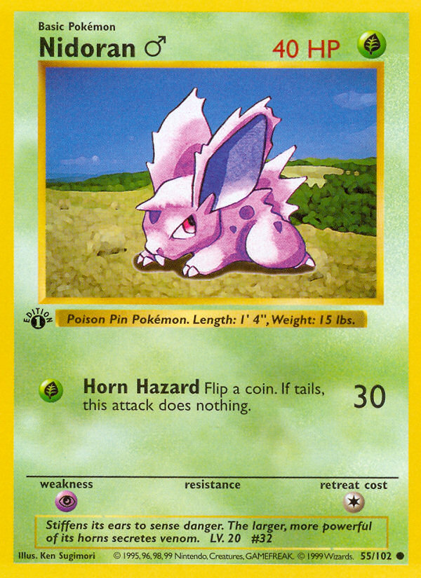 Nidoran (55/102) (Male) (Shadowless) [Base Set 1st Edition] | Jomio and Rueliete's Cards and Comics