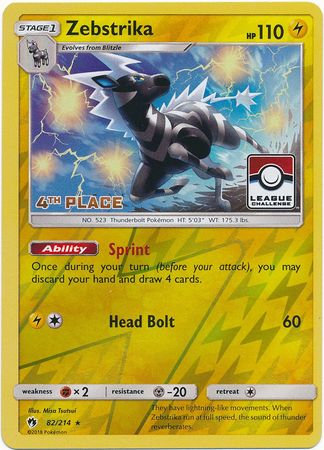 Zebstrika (82/214) (League Promo 4th Place) [Sun & Moon: Lost Thunder] | Jomio and Rueliete's Cards and Comics