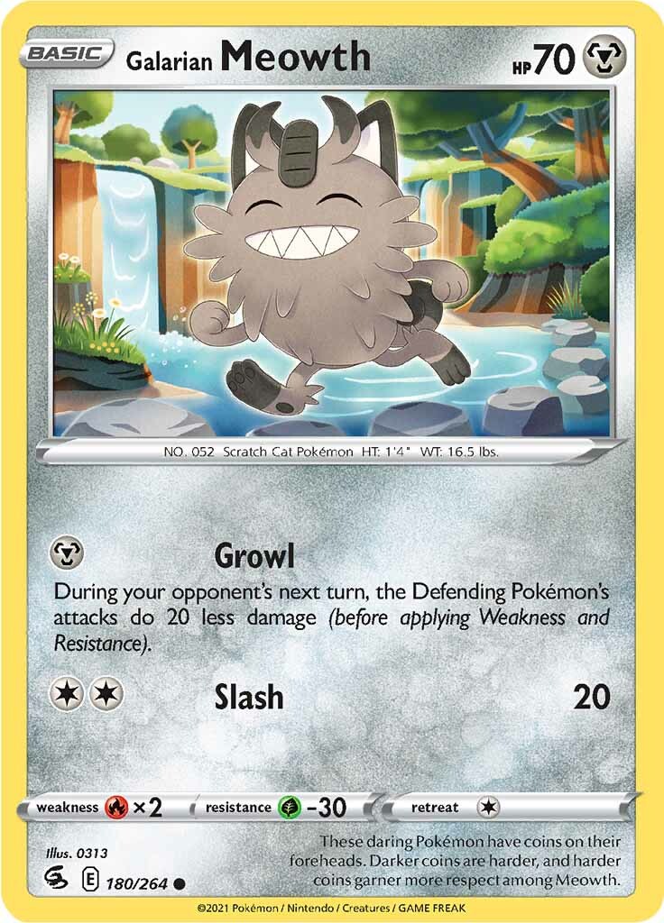 Galarian Meowth (180/264) [Sword & Shield: Fusion Strike] | Jomio and Rueliete's Cards and Comics