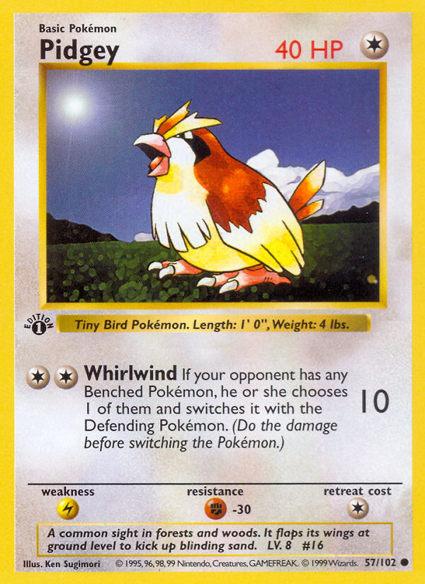 Pidgey (57/102) (Shadowless) [Base Set 1st Edition] | Jomio and Rueliete's Cards and Comics