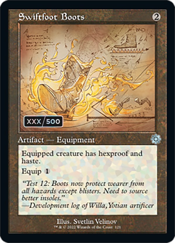 Swiftfoot Boots (Retro Schematic) (Serialized) [The Brothers' War Retro Artifacts] | Jomio and Rueliete's Cards and Comics