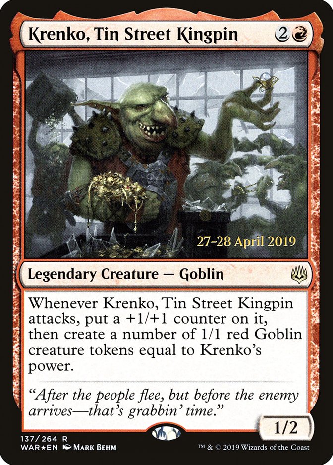 Krenko, Tin Street Kingpin [War of the Spark Prerelease Promos] | Jomio and Rueliete's Cards and Comics