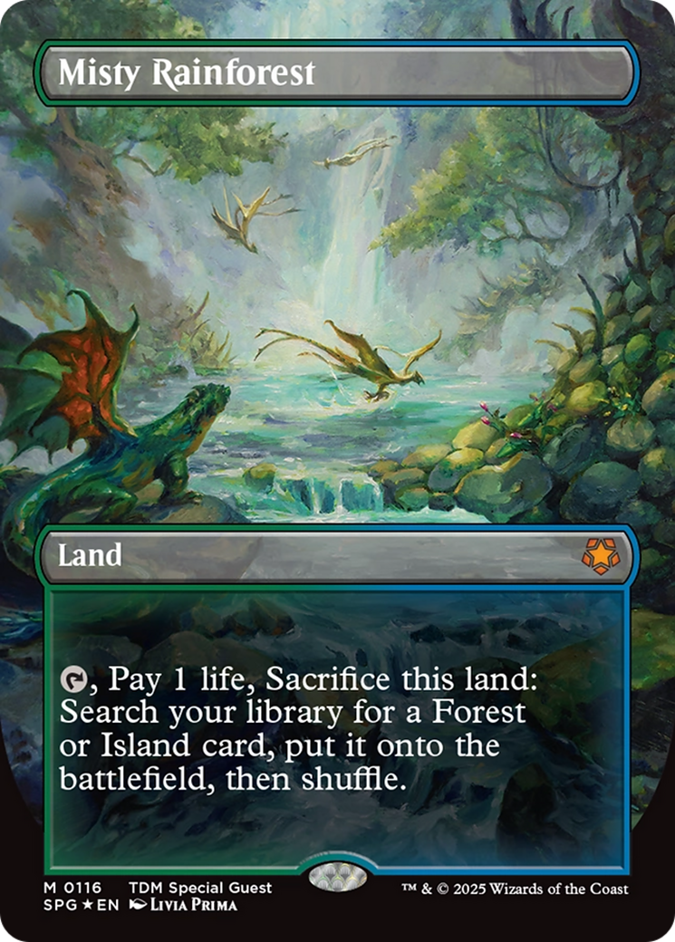 Misty Rainforest (Borderless) (Dragonscale Foil) [Tarkir: Dragonstorm Special Guests] | Jomio and Rueliete's Cards and Comics