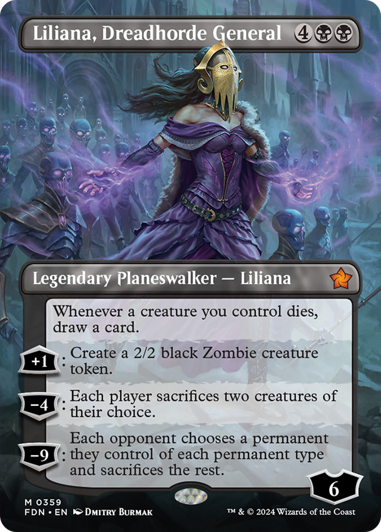 Liliana, Dreadhorde General (Borderless) [Foundations] | Jomio and Rueliete's Cards and Comics