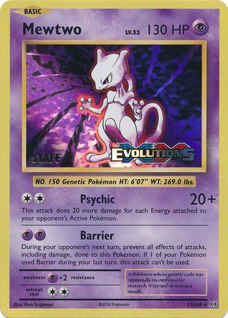 Mewtwo (51/108) (XY Evolutions Staff Prerelease) [XY: Black Star Promos] | Jomio and Rueliete's Cards and Comics