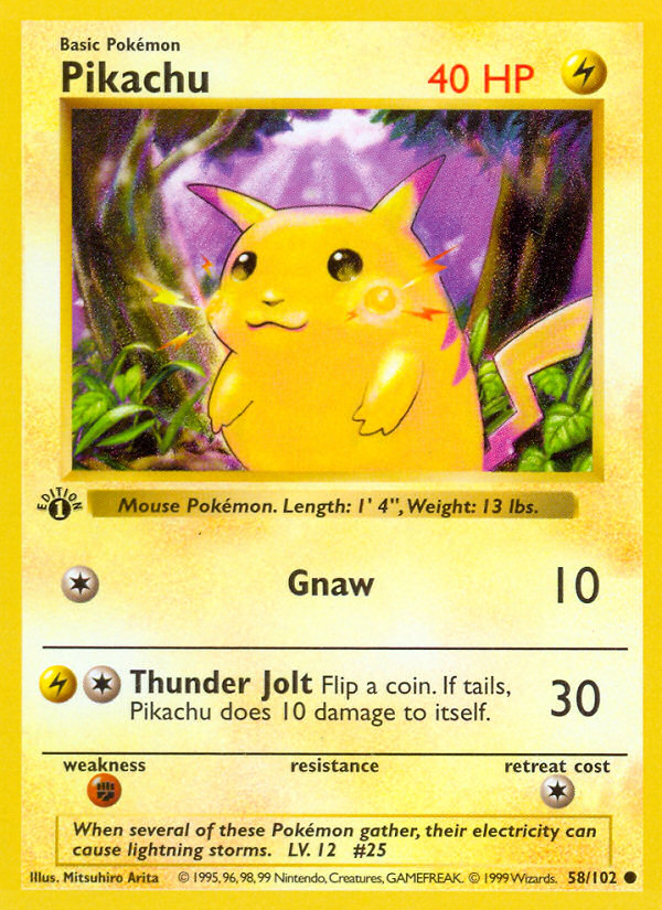 Pikachu (58/102) (Shadowless) [Base Set 1st Edition] | Jomio and Rueliete's Cards and Comics