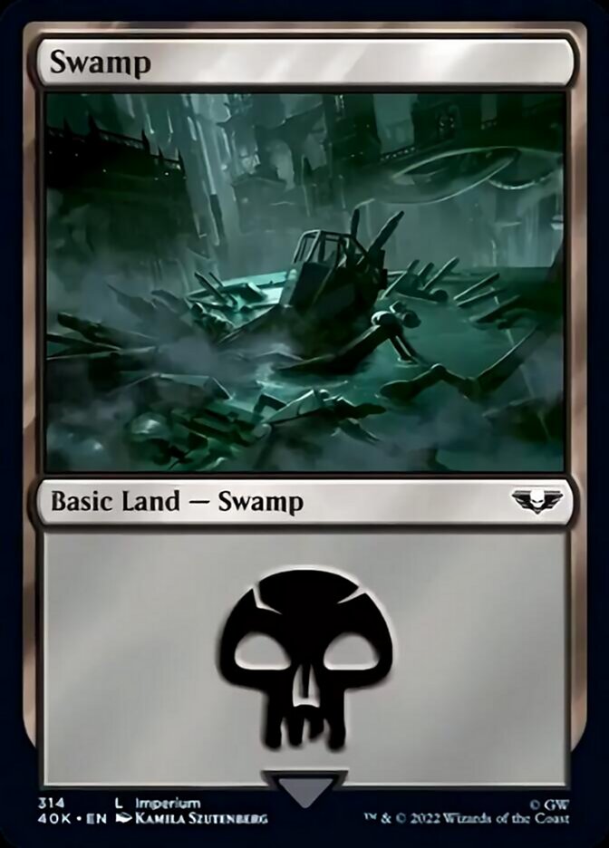 Swamp (314) (Surge Foil) [Warhammer 40,000] | Jomio and Rueliete's Cards and Comics
