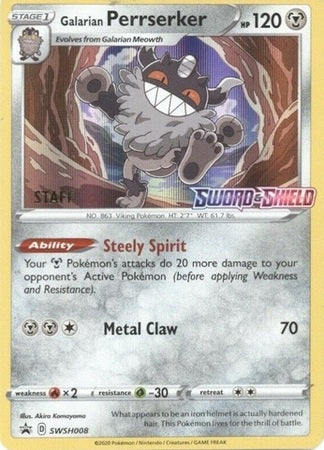 Galarian Perrserker (SWSH008) (Staff Prerelease Promo) [Sword & Shield: Black Star Promos] | Jomio and Rueliete's Cards and Comics