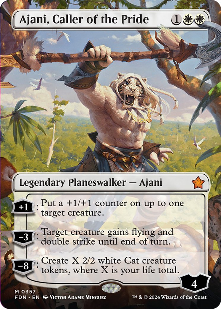 Ajani, Caller of the Pride (Borderless) [Foundations] | Jomio and Rueliete's Cards and Comics