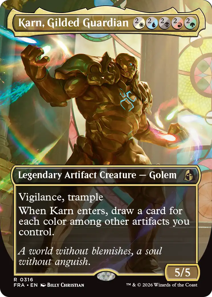 Karn, Gilded Guardian (Borderless) [Reality Fracture] | Jomio and Rueliete's Cards and Comics