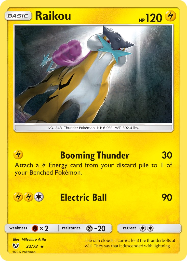 Raikou (32/73) (Lets Play, Pikachu Cracked Ice Holo) (Theme Deck Exclusive) [Sun & Moon: Shining Legends] | Jomio and Rueliete's Cards and Comics