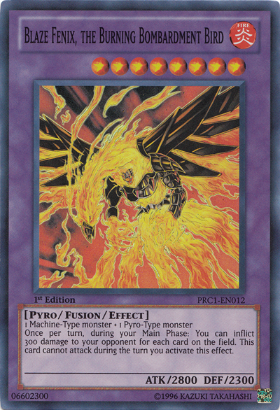 Blaze Fenix, the Burning Bombardment Bird [PRC1-EN012] Super Rare | Jomio and Rueliete's Cards and Comics
