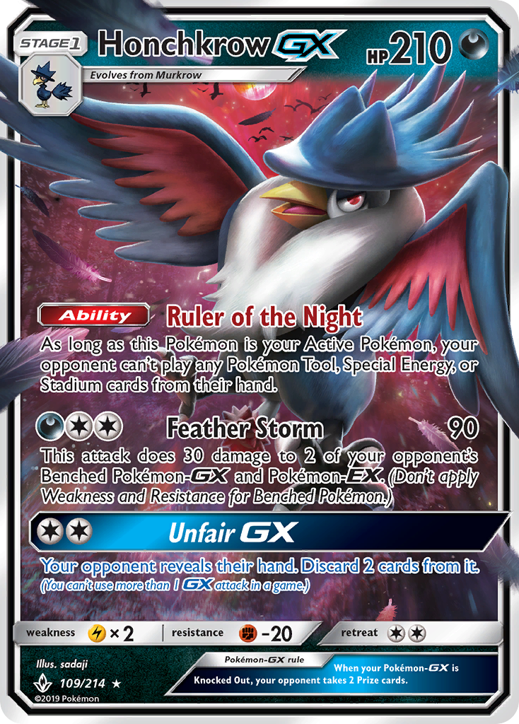 Honchkrow GX (109/214) [Sun & Moon: Unbroken Bonds] | Jomio and Rueliete's Cards and Comics