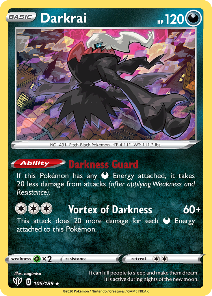 Darkrai (105/189) (Cosmos Holo) [Sword & Shield: Darkness Ablaze] | Jomio and Rueliete's Cards and Comics