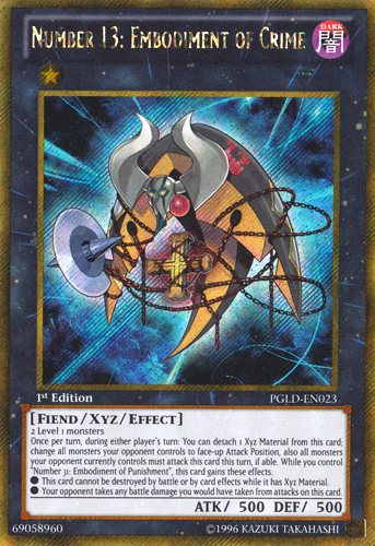Number 13: Embodiment of Crime [PGLD-EN023] Gold Secret Rare | Jomio and Rueliete's Cards and Comics