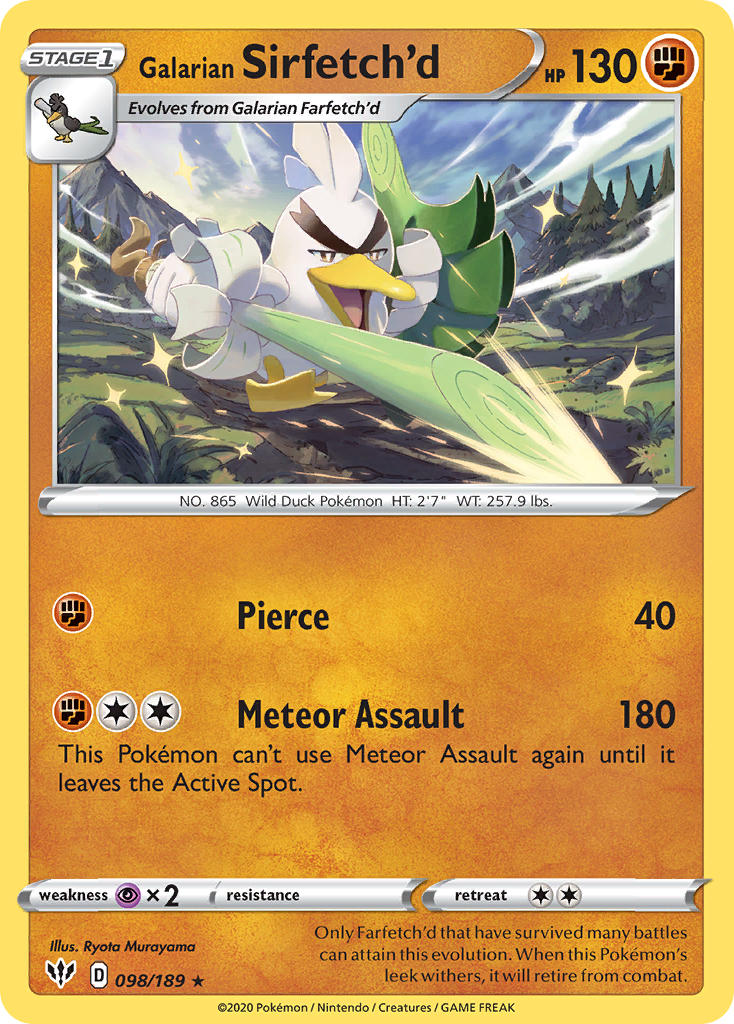 Galarian Sirfetch'd (098/189) (Cracked Ice holo) (Theme Deck Exclusive) [Sword & Shield: Darkness Ablaze] | Jomio and Rueliete's Cards and Comics