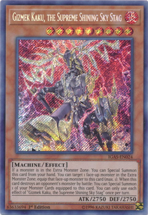 Gizmek Kaku, the Supreme Shining Sky Stag [IGAS-EN024] Secret Rare | Jomio and Rueliete's Cards and Comics
