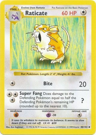 Raticate (40/102) [Base Set Shadowless Unlimited] | Jomio and Rueliete's Cards and Comics