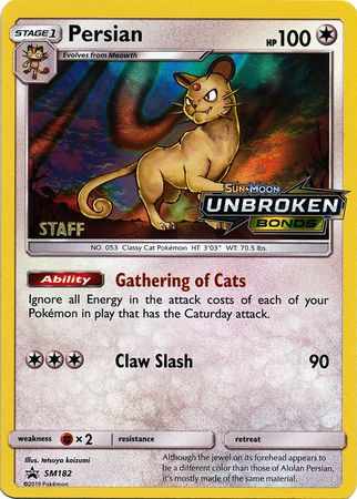 Persian (SM182) (Staff Prerelease Promo) [Sun & Moon: Black Star Promos] | Jomio and Rueliete's Cards and Comics