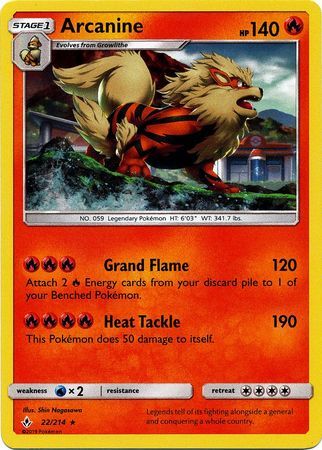 Arcanine (22/214) (Cosmos Holo) [Sun & Moon: Unbroken Bonds] | Jomio and Rueliete's Cards and Comics
