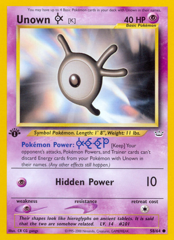 Unown [K] (58/64) [Neo Revelation 1st Edition] | Jomio and Rueliete's Cards and Comics