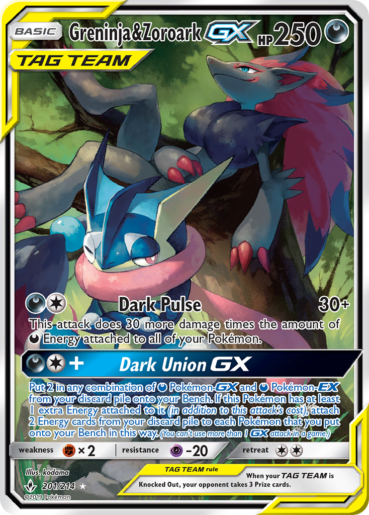 Greninja & Zoroark GX (201/214) [Sun & Moon: Unbroken Bonds] | Jomio and Rueliete's Cards and Comics
