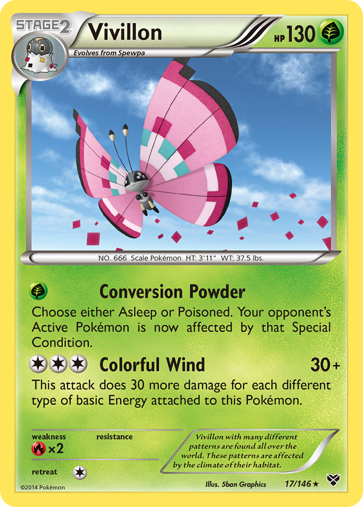 Vivillon (17/146) (Meadow Form/Pink Wings) [XY: Base Set] | Jomio and Rueliete's Cards and Comics