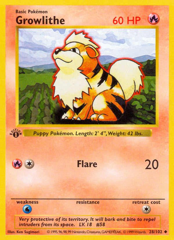 Growlithe (28/102) (Shadowless) [Base Set 1st Edition] | Jomio and Rueliete's Cards and Comics