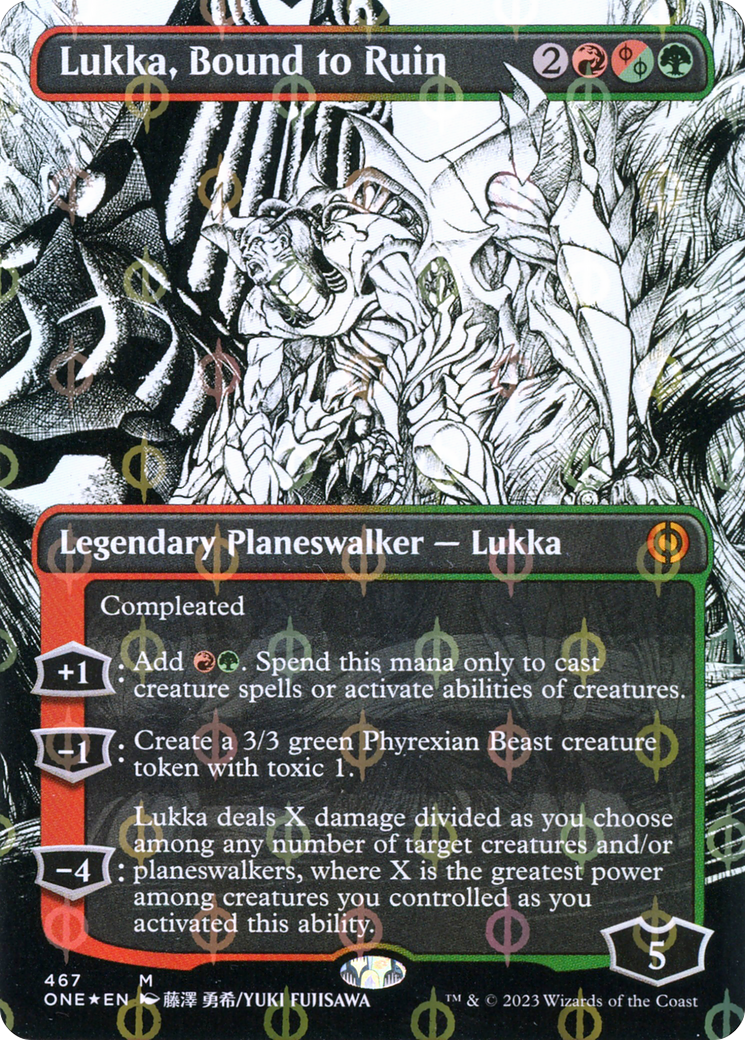 Lukka, Bound to Ruin (Borderless Manga Step-and-Compleat Foil) [Phyrexia: All Will Be One] | Jomio and Rueliete's Cards and Comics