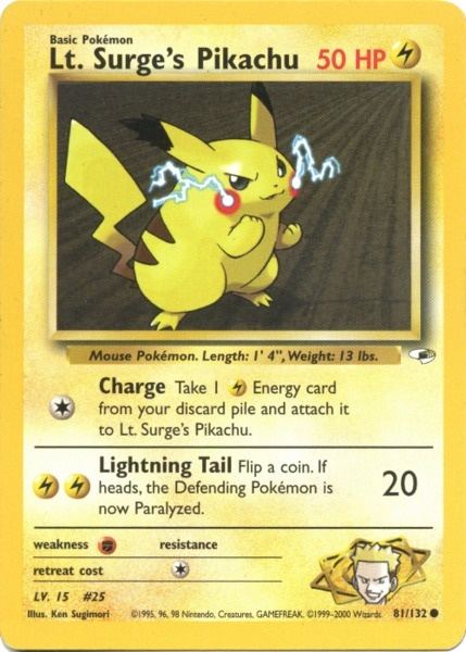Lt. Surge's Pikachu (81/132) [Gym Heroes Unlimited] | Jomio and Rueliete's Cards and Comics