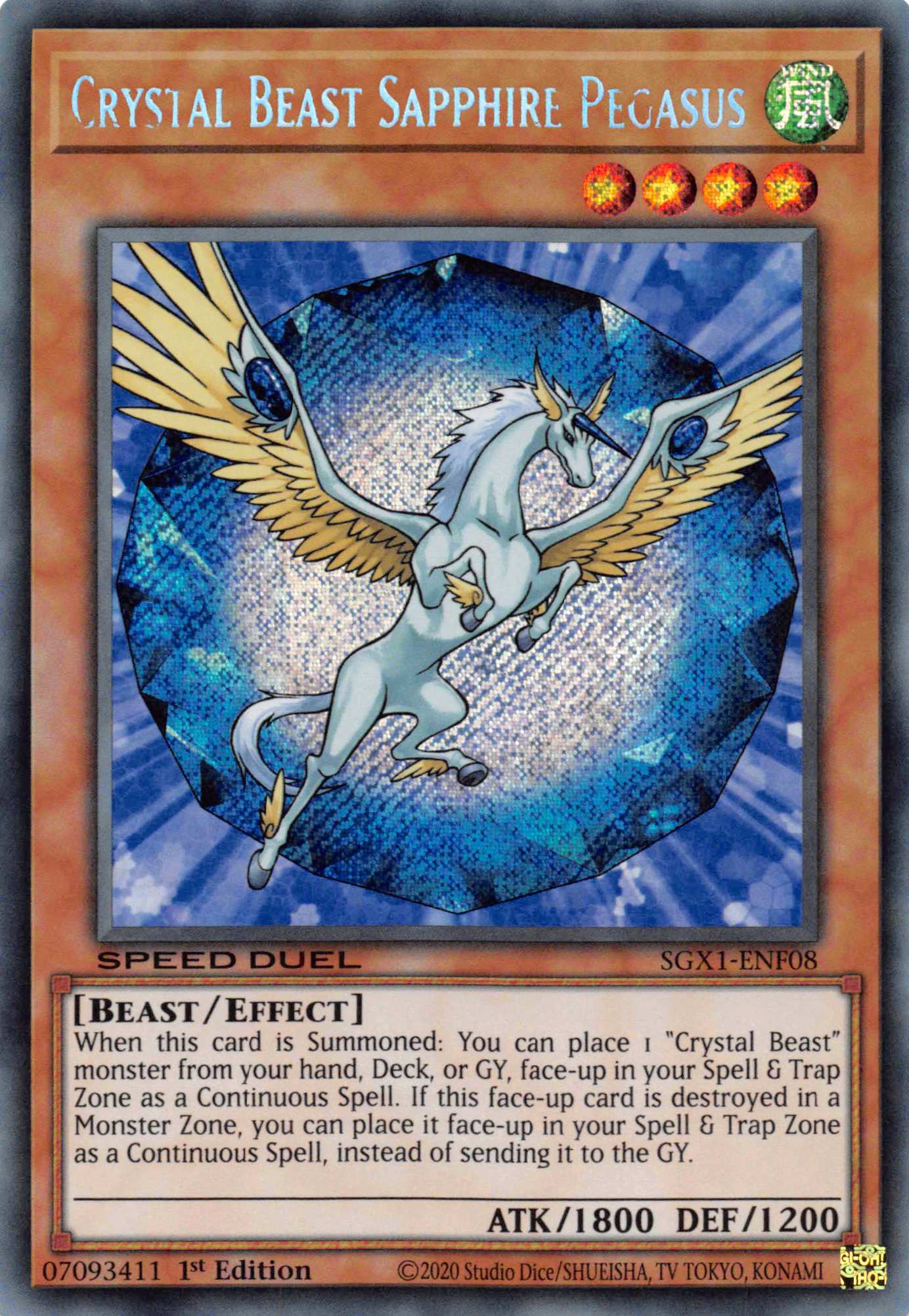 Crystal Beast Sapphire Pegasus [SGX1-ENF08] Secret Rare | Jomio and Rueliete's Cards and Comics